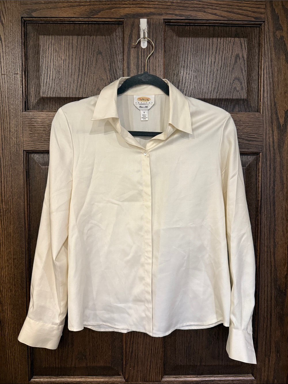 Talbots Classic Cream 100% Silk Button-Front Women's Blouse Size 8P